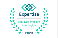 A badge that says expertise best dog walkers in arlington 2 0 2 0