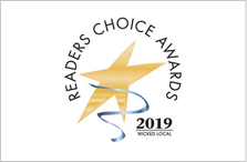 A star with the words " readers choice awards 2 0 1 9 wicked local ".