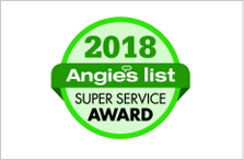 A green badge that says 2 0 1 8 angie 's list super service award.