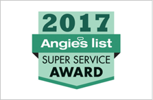 A green badge that says 2 0 1 7 angie 's list super service award.